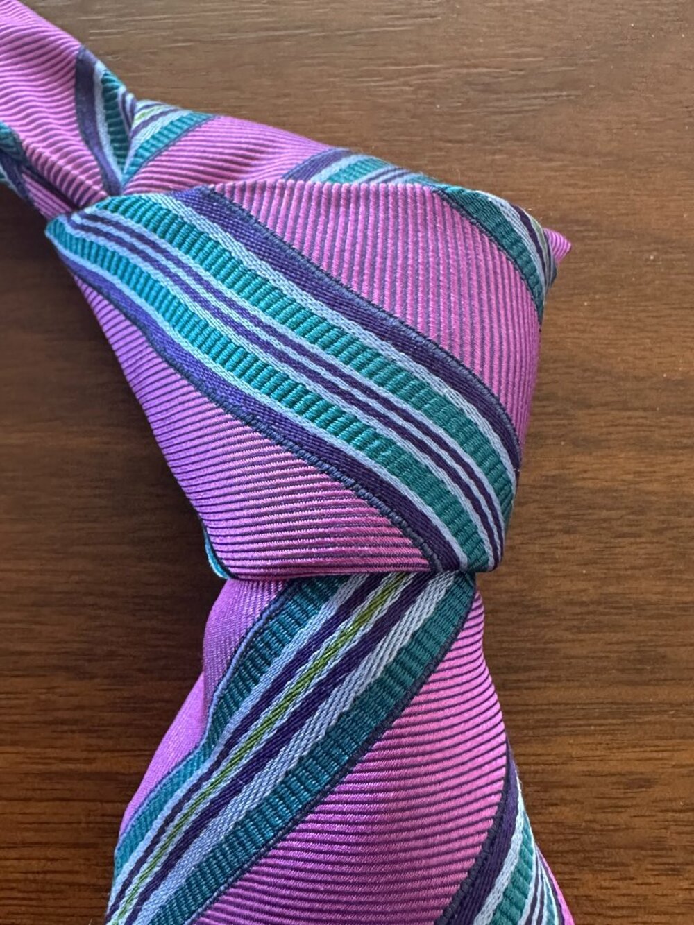 Canali Pink Green Striped Silk Tie